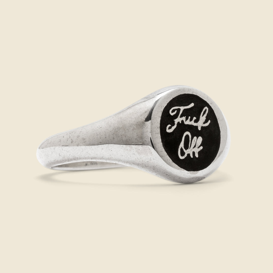 Jason LeCompte Jewelry Fuck Off Signet Ring - Sterling Silver/Black