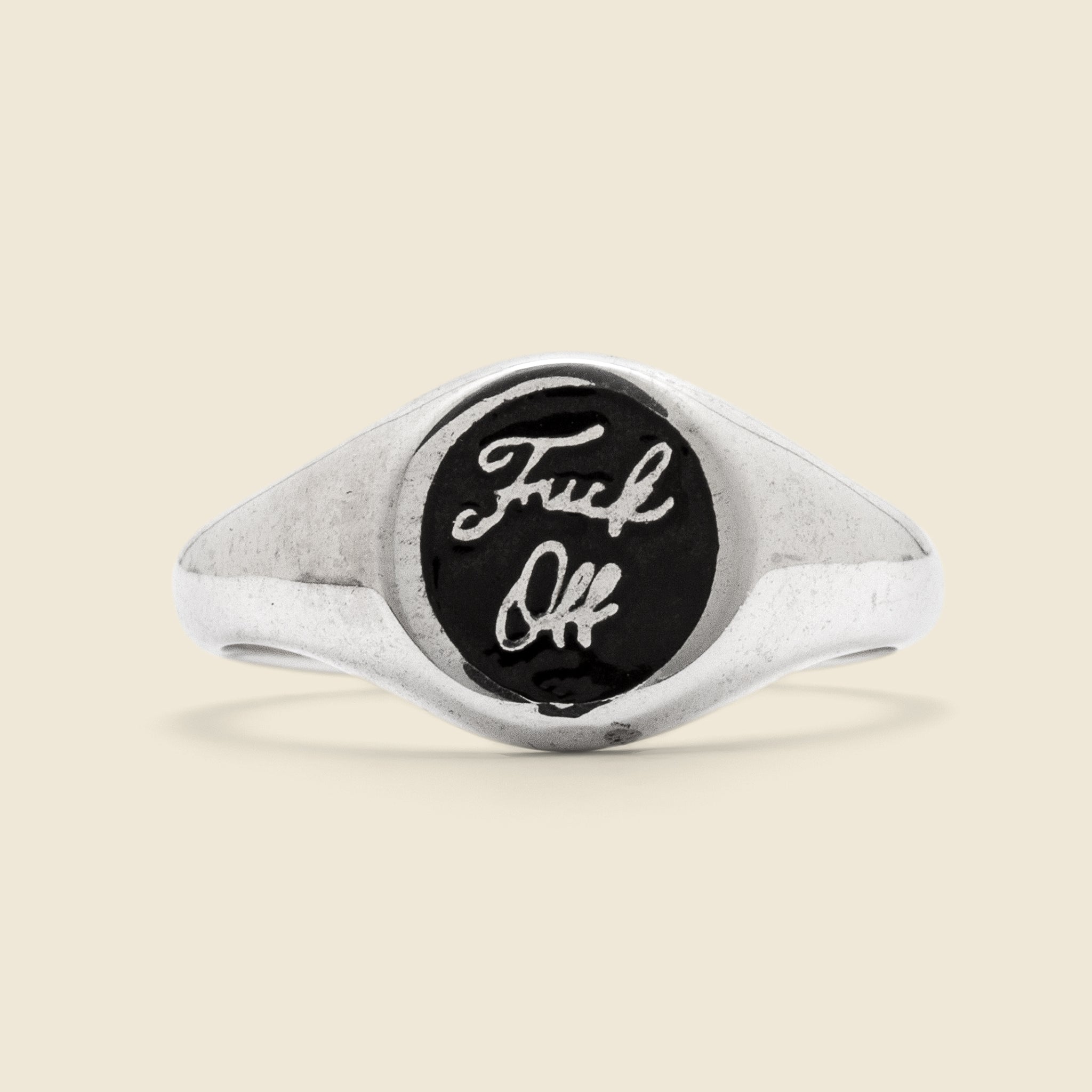 
                          Fuck Off Signet Ring - Sterling Silver/Black - Jason LeCompte Jewelry - STAG Provisions - Accessories - Rings
                        