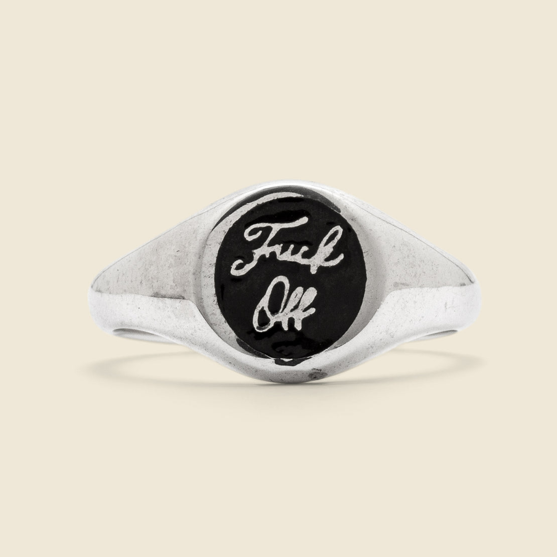 Fuck Off Signet Ring - Sterling Silver/Black - Jason LeCompte Jewelry - STAG Provisions - Accessories - Rings