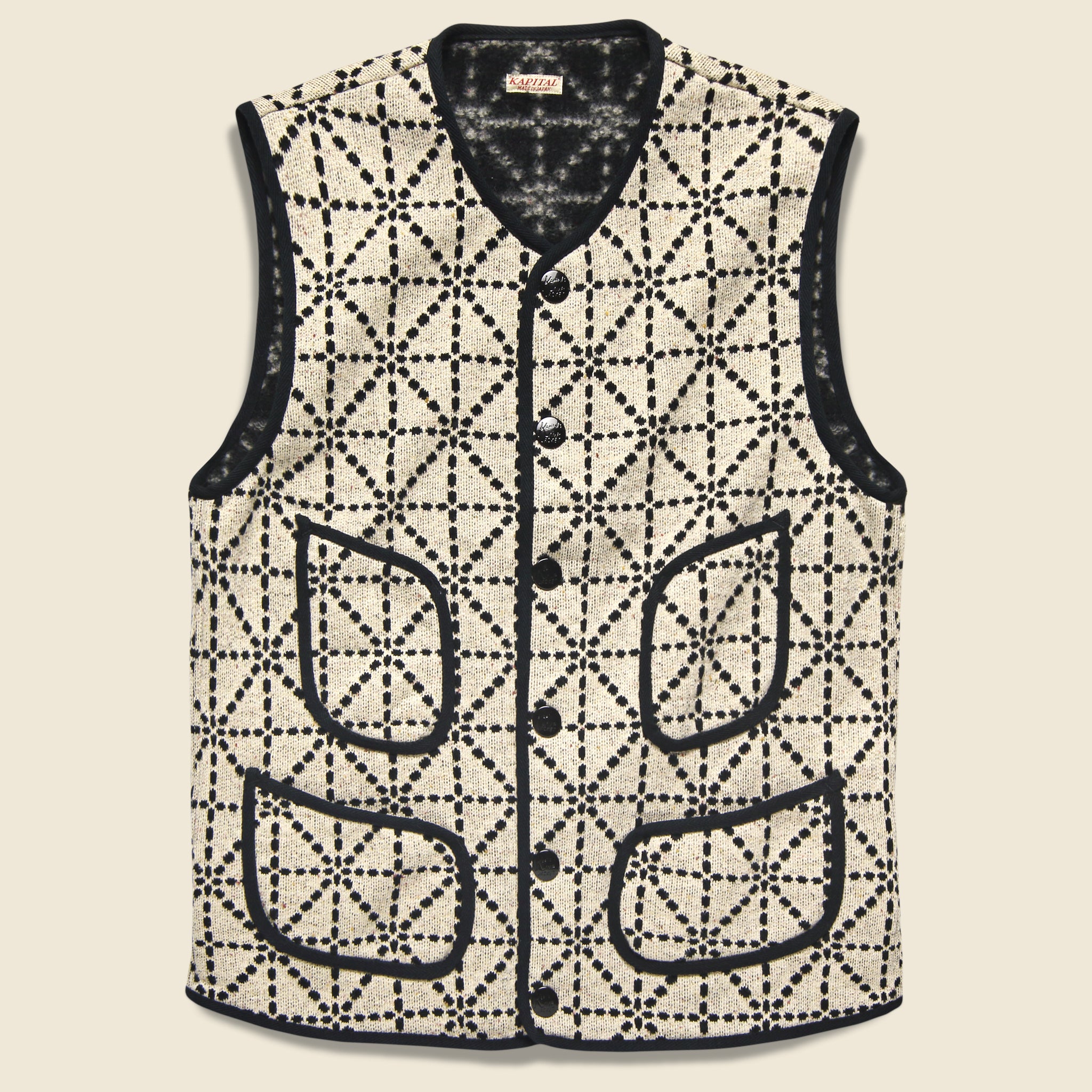 Do-Gi Sashiko Fleecy Knit Beach Vest - Black/White - Kapital - STAG Provisions - Suiting - Vest