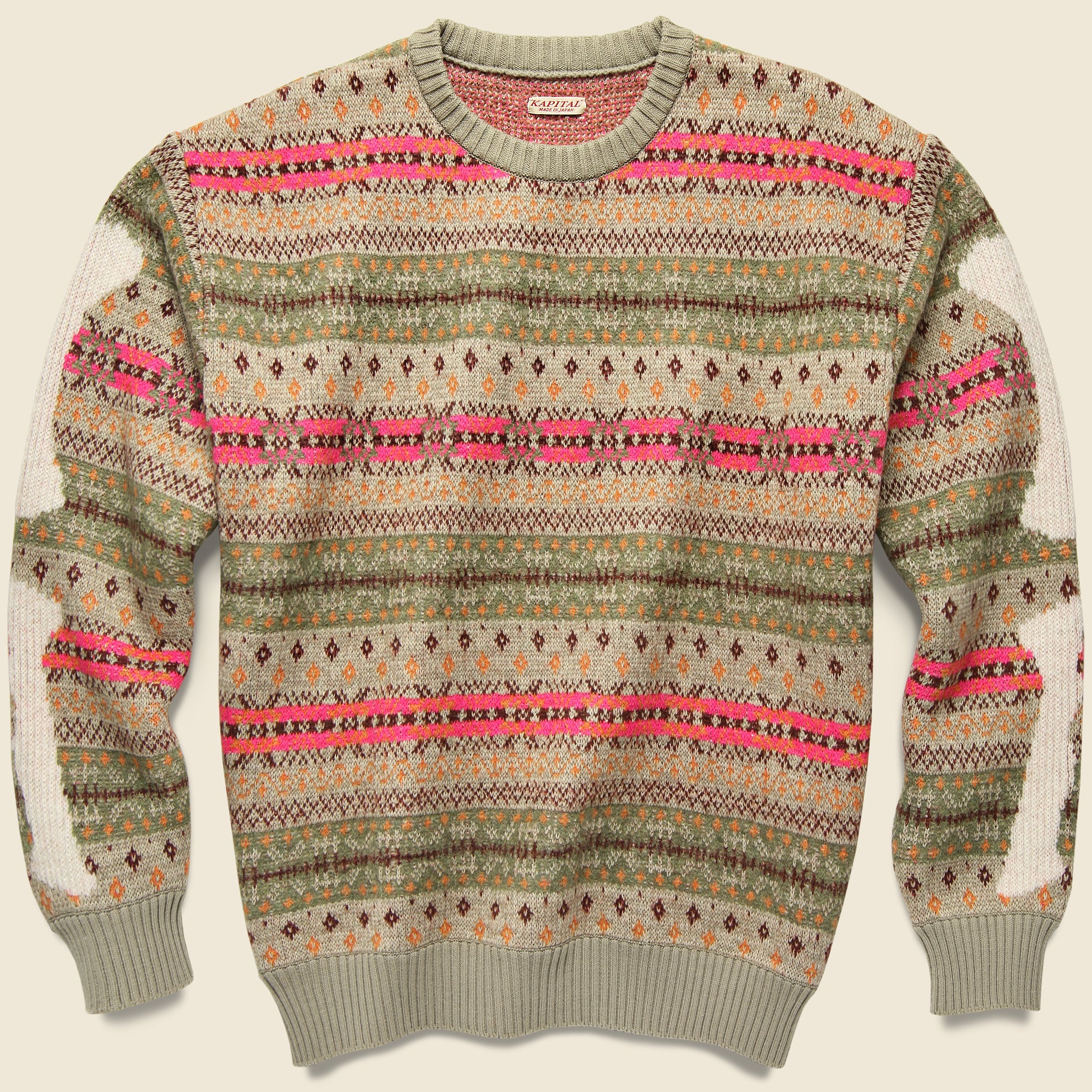 
                          Bone 7G Fair Isle Crew Sweater - Grey/Beige - Kapital - STAG Provisions - Tops - Sweater
                        