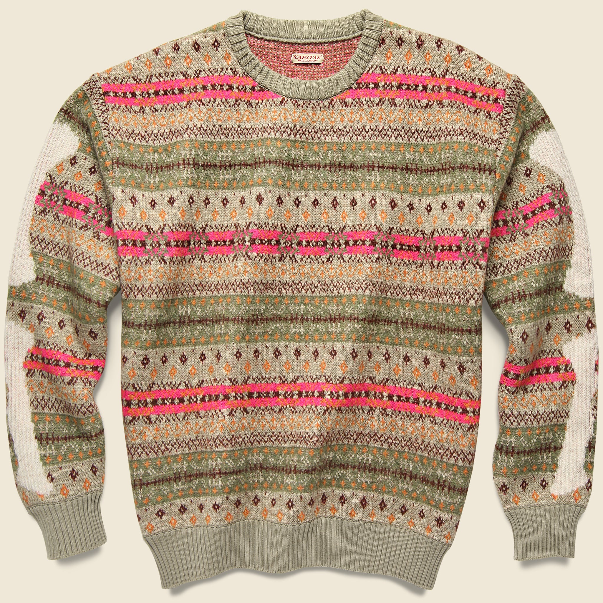 Bone 7G Fair Isle Crew Sweater - Grey/Beige - Kapital - STAG Provisions - Tops - Sweater