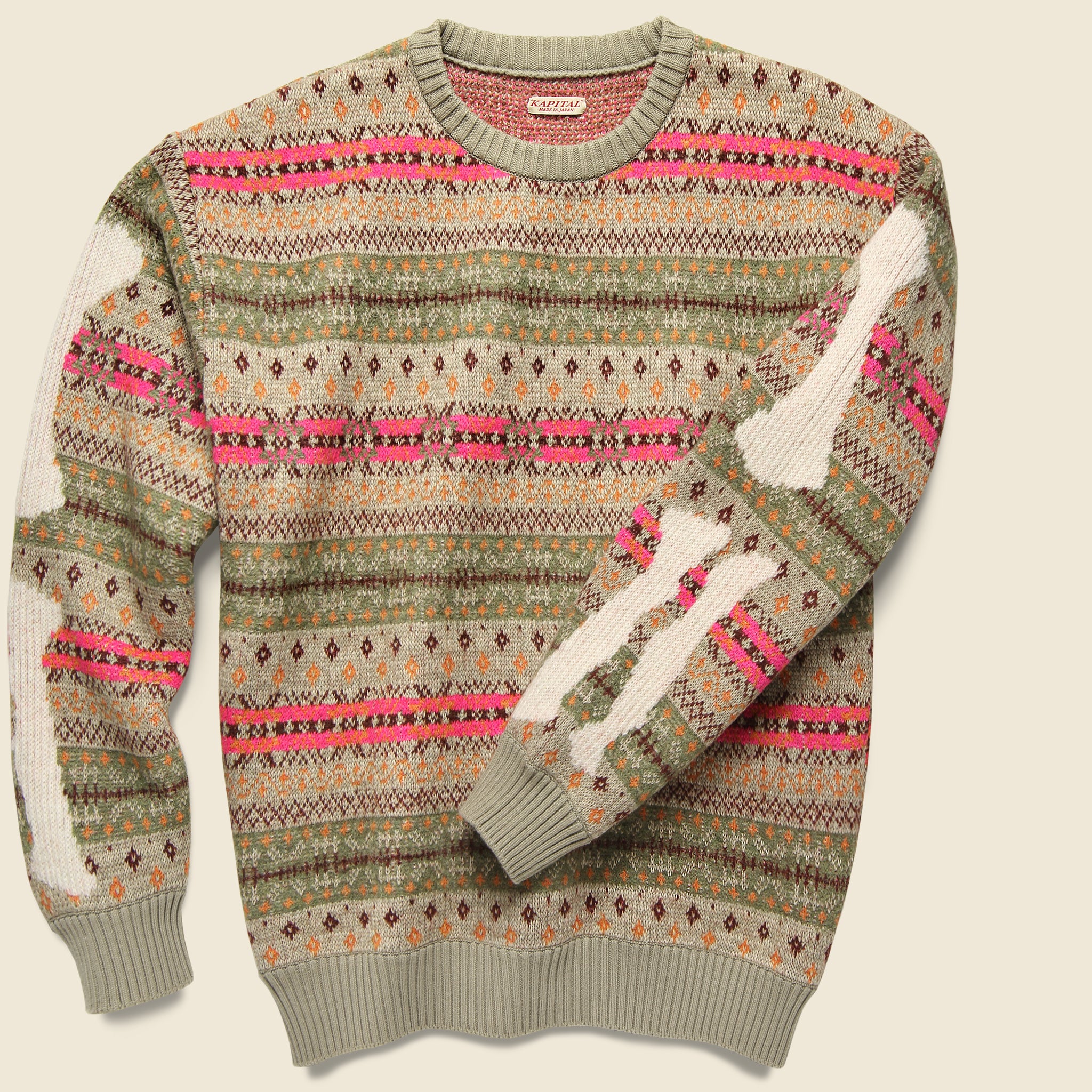 Bone 7G Fair Isle Crew Sweater - Grey/Beige - Kapital - STAG Provisions - Tops - Sweater