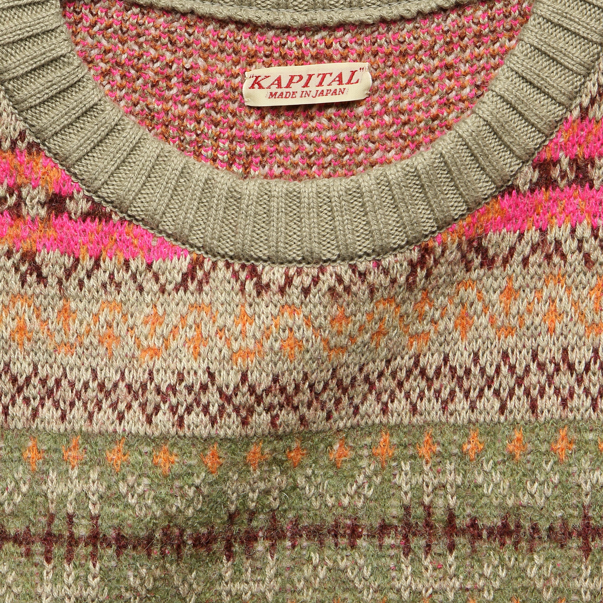 
                          Bone 7G Fair Isle Crew Sweater - Grey/Beige - Kapital - STAG Provisions - Tops - Sweater
                        