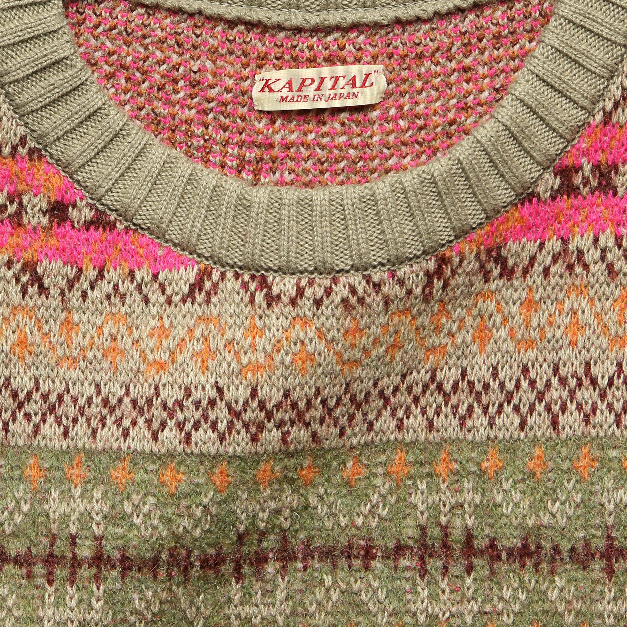 Bone 7G Fair Isle Crew Sweater - Grey/Beige - Kapital - STAG Provisions - Tops - Sweater