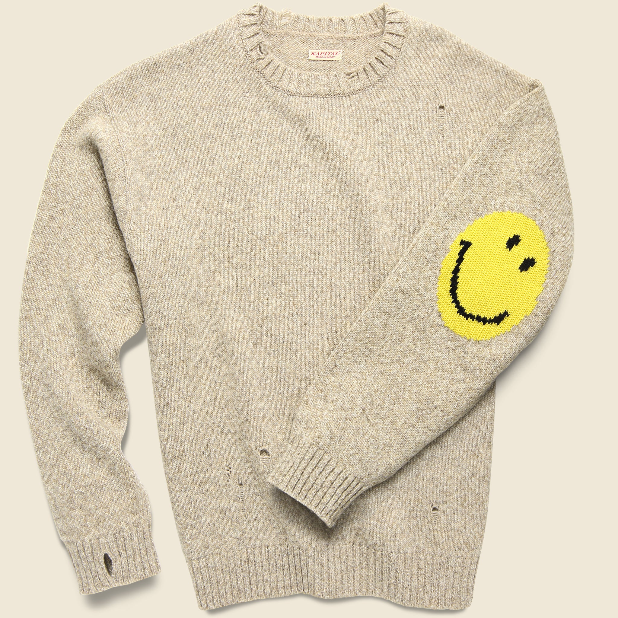 
                          7G Wool SMILIE Crew Sweater - Beige - Kapital - STAG Provisions - Tops - Sweater
                        