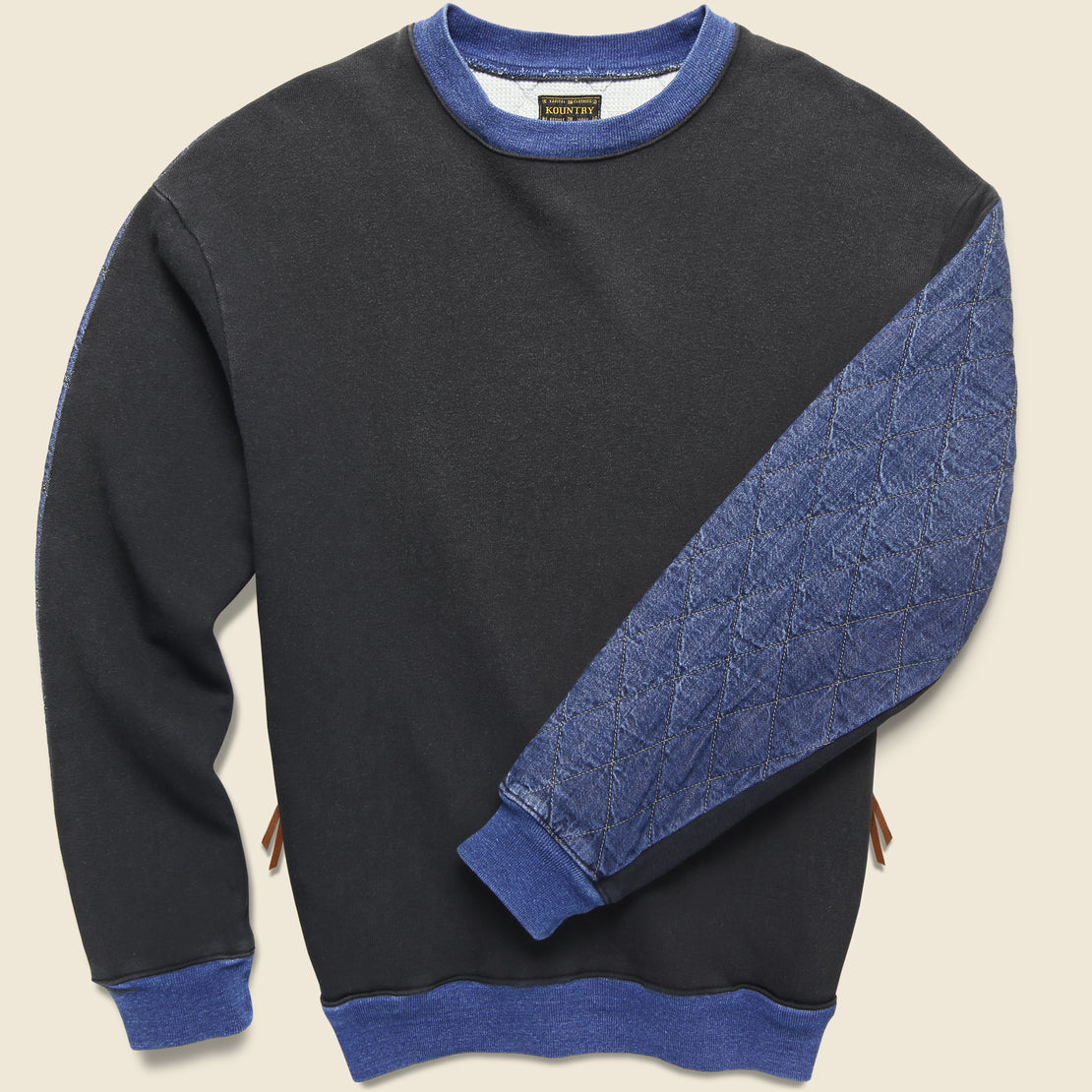 Kapital Fleece Knit x Denim Quilting NAVY 2Tones Big Sweater - Indigo