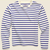 Stripe Jersey Crew Long Sleeve Tee (SMILIE Patch) - Ecru/Blue - Kapital - STAG Provisions - Tops - L/S Tee