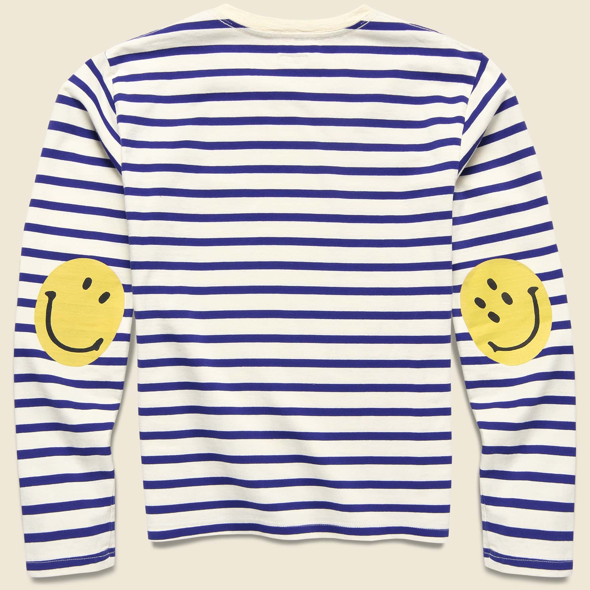 
                          Stripe Jersey Crew Long Sleeve Tee (SMILIE Patch) - Ecru/Blue - Kapital - STAG Provisions - Tops - L/S Tee
                        