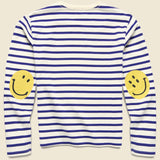 Stripe Jersey Crew Long Sleeve Tee (SMILIE Patch) - Ecru/Blue - Kapital - STAG Provisions - Tops - L/S Tee