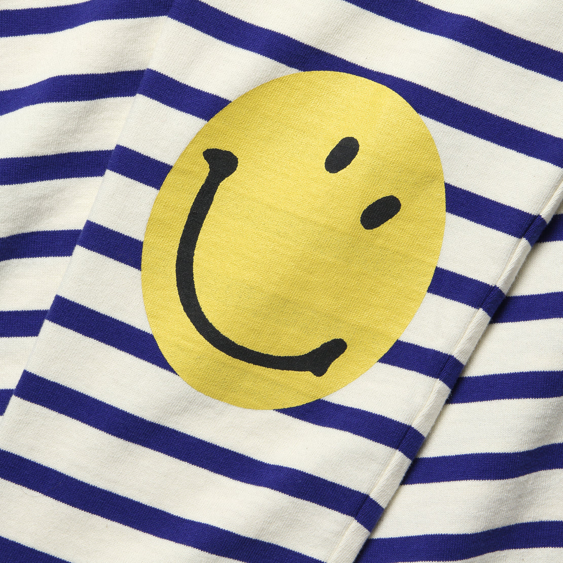 Stripe Jersey Crew Long Sleeve Tee (SMILIE Patch) - Ecru/Blue - Kapital - STAG Provisions - Tops - L/S Tee