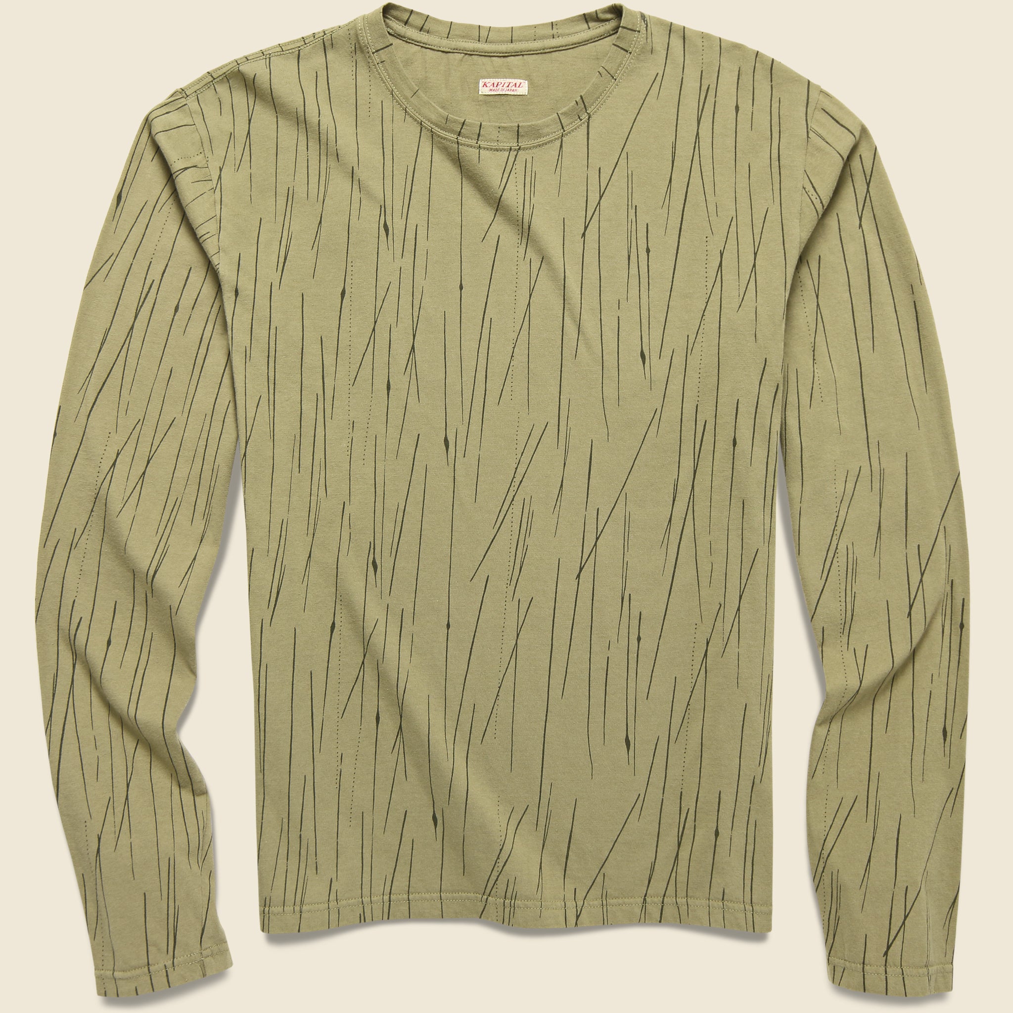 
                          RAIN CAMO Jersey Crew Long Sleeve Tee (SMILE Patch) - Khaki - Kapital - STAG Provisions - Tops - L/S Tee
                        