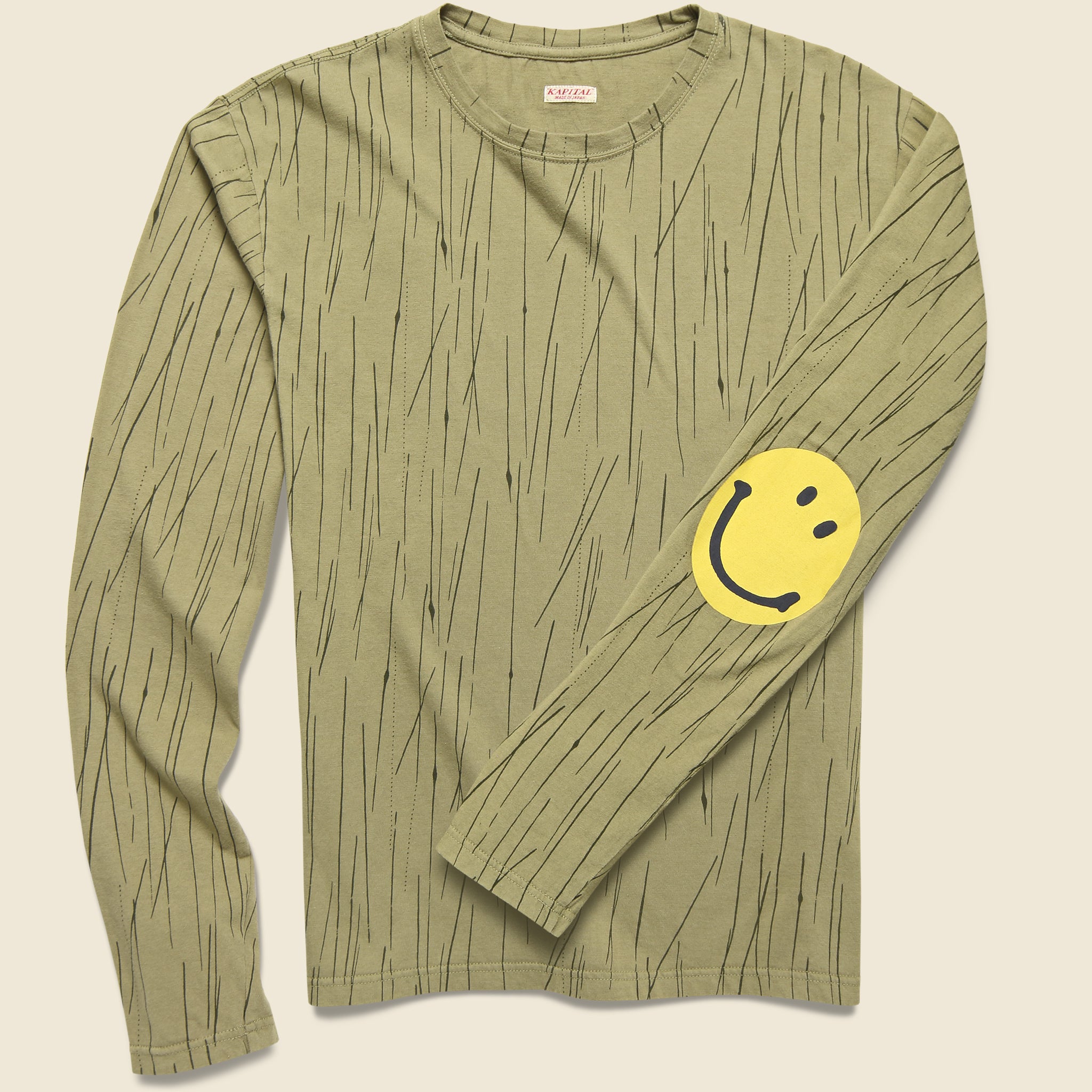 RAIN CAMO Jersey Crew Long Sleeve Tee (SMILE Patch) - Khaki - Kapital - STAG Provisions - Tops - L/S Tee