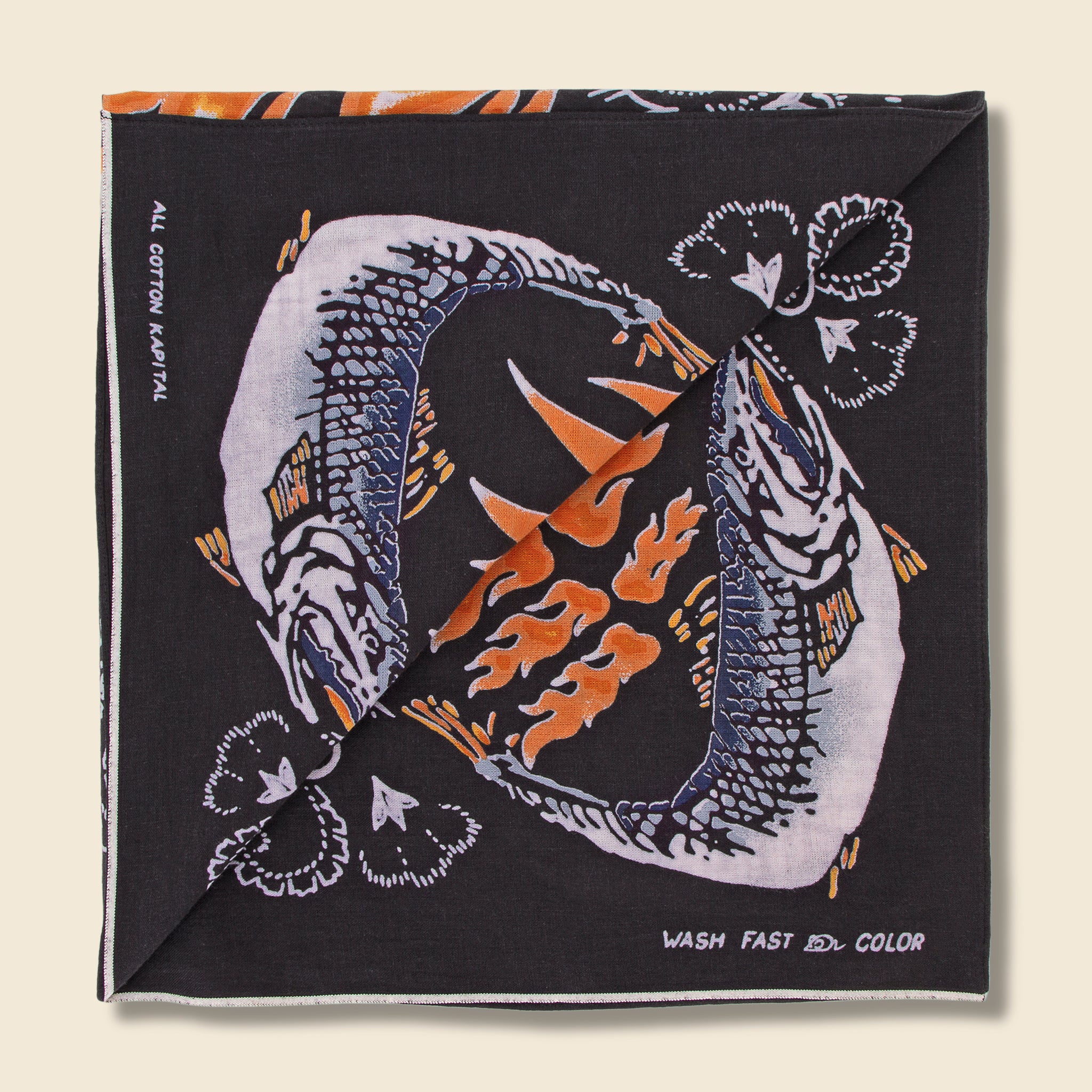 Fastcolor Selvedge Bandana (FIRE SALMON) - Black - Kapital - STAG Provisions - Accessories - Bandanas