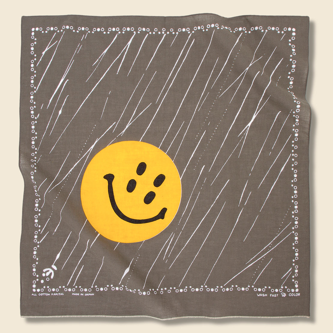 Kapital Fastcolor Selvedge Bandana (Rain Smile) - Khaki