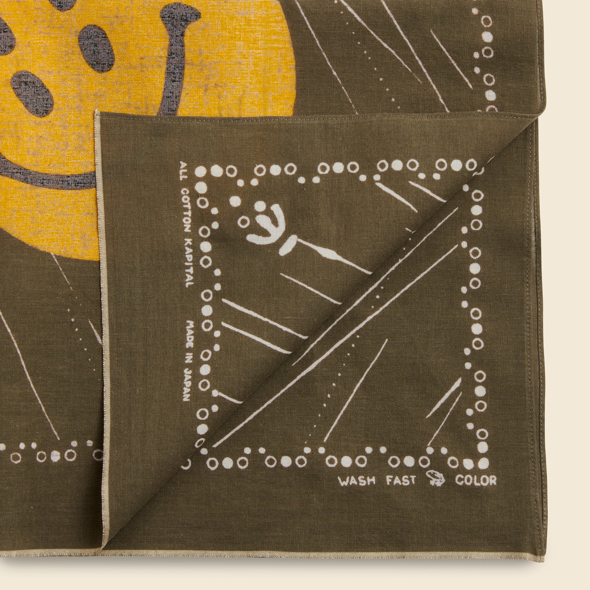 
                          Rain Smile Selvedge Bandana - Khaki - Kapital - STAG Provisions - W - Accessories - Scarf
                        