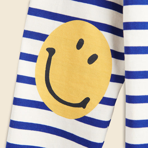 Smile Patch Stripe Jersey Crew Long Sleeve Tee - Ecru/Blue - Kapital - STAG Provisions - W - Tops - L/S Knit