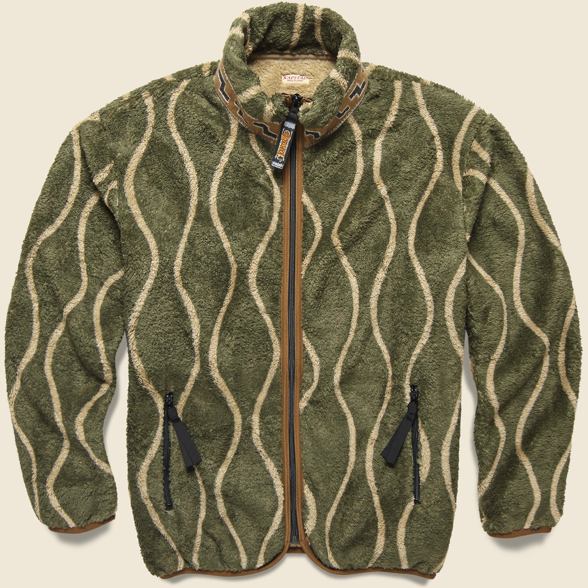 DRUNK STRIPE Fleece Zip Blouson - Khaki - Kapital - STAG Provisions - Outerwear - Coat / Jacket