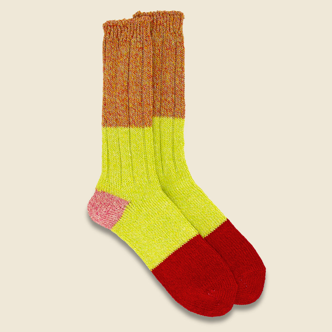 Kapital 56 Yarns Linen Gandrelle Color Block Socks - Orange