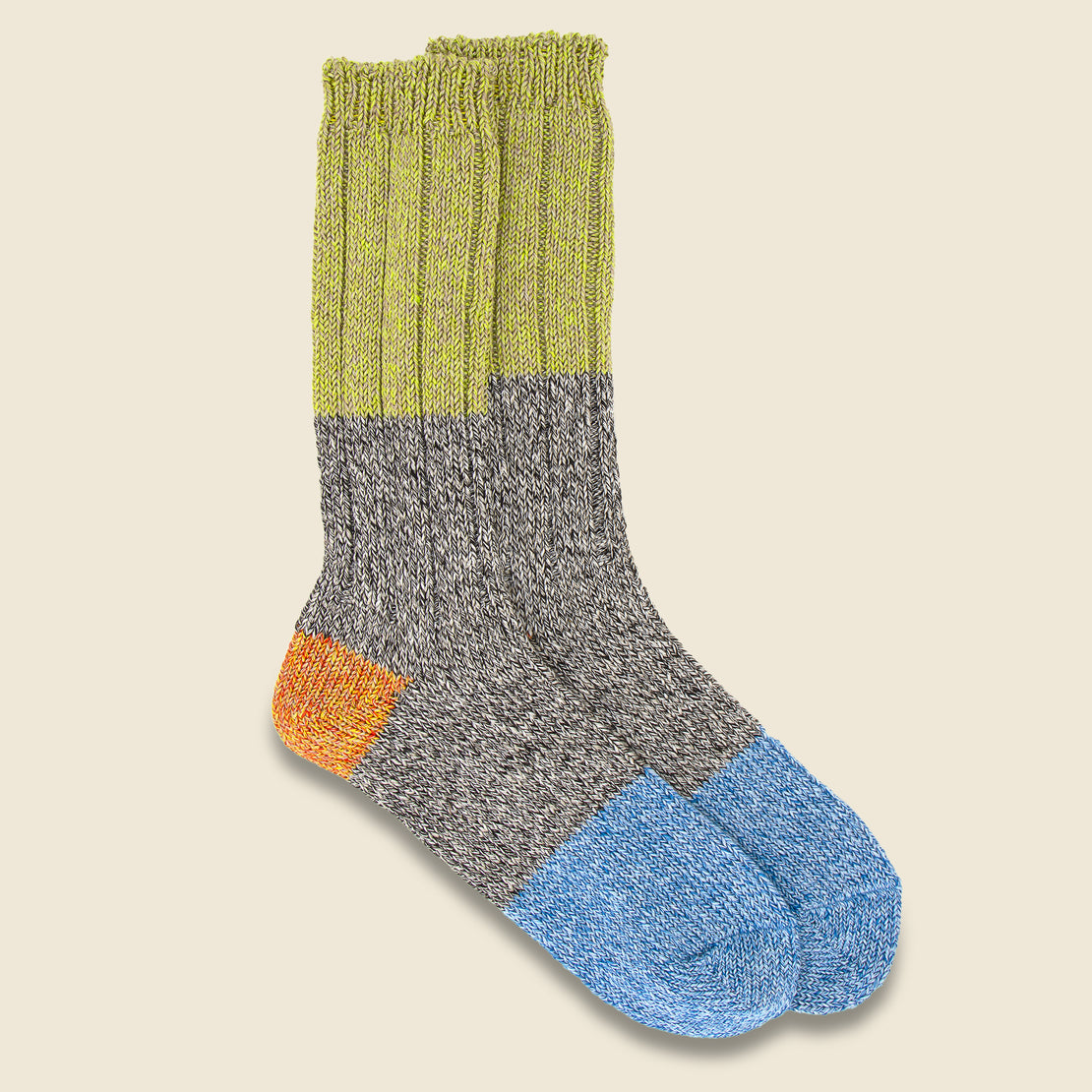 Kapital 56 Yarns Linen Gandrelle Color Block Socks - Green