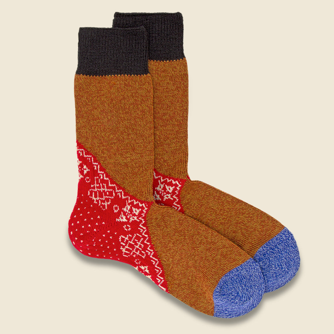 Kapital 96 Yarns Heel Paisley Bandana Socks - Red