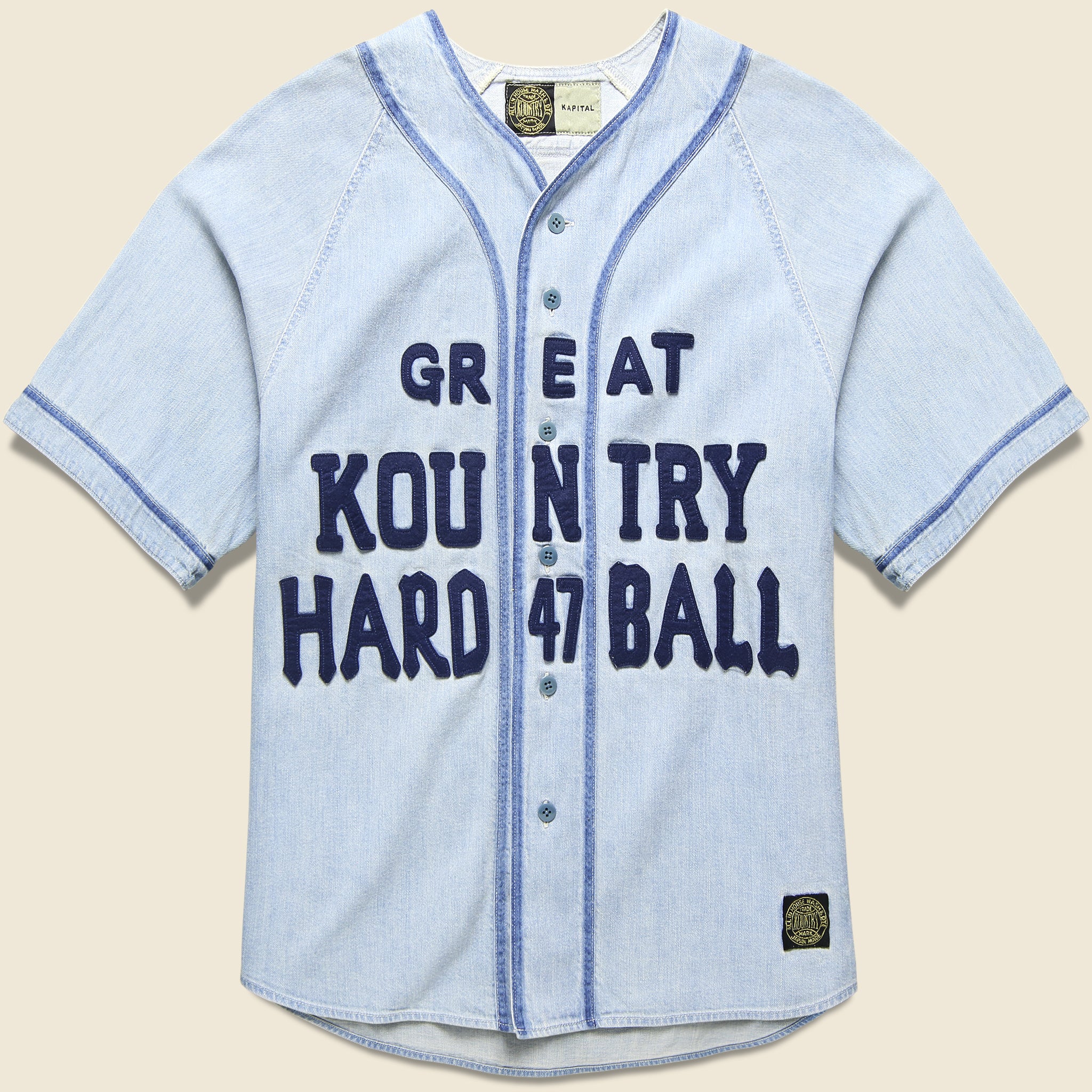 8oz Denim GREAT KOUNTRY Baseball Shirt - Sax/Navy - Kapital - STAG Provisions - Tops - S/S Woven - Other Pattern