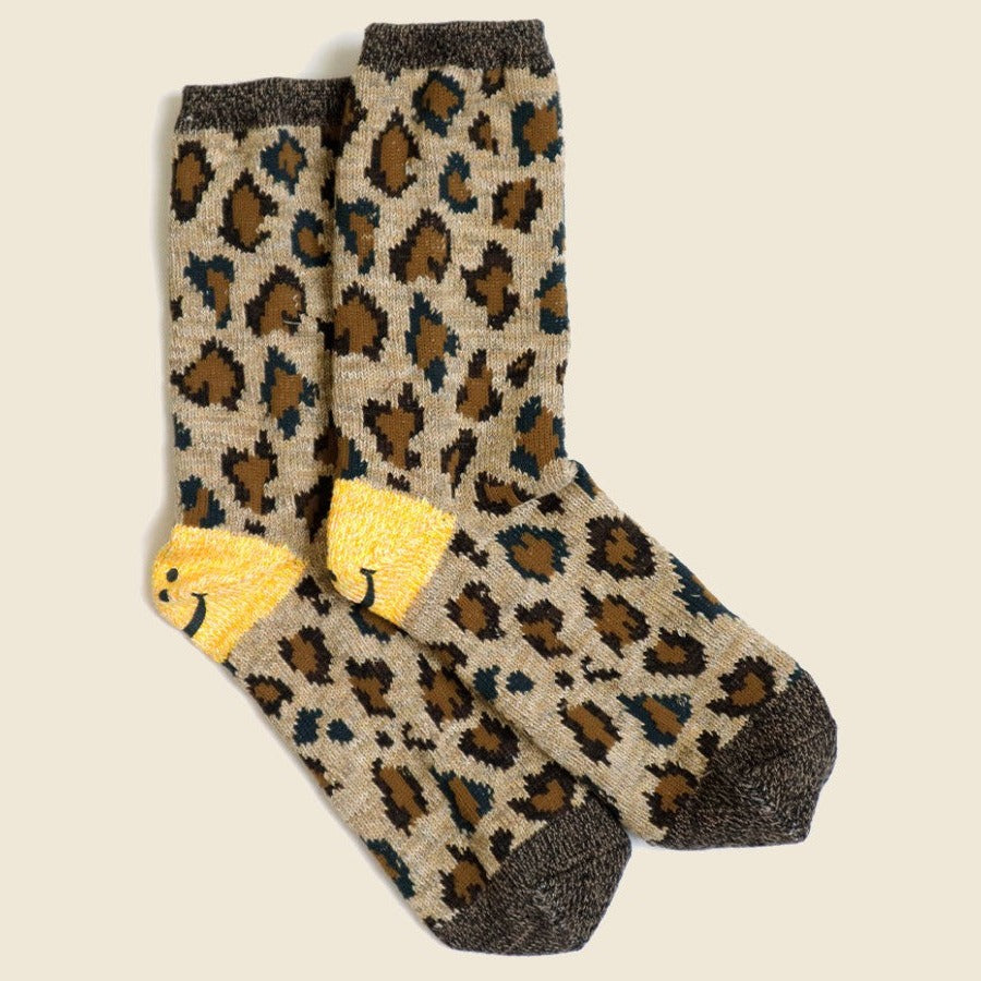 Kapital 84 Yarns RAINBOWY HAPPY HEEL Leopard Socks - Brown