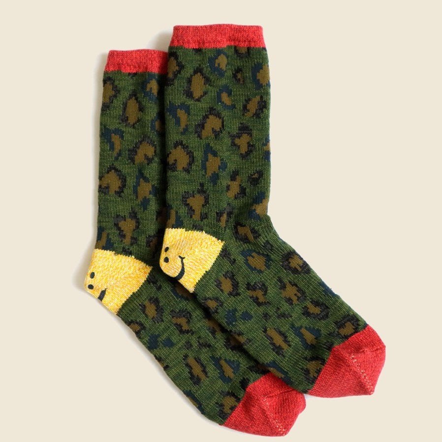 Kapital 84 Yarns RAINBOWY HAPPY HEEL Leopard Socks - Green
