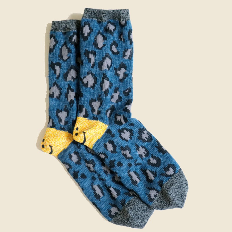Kapital 84 Yarns RAINBOWY HAPPY HEEL Leopard Socks - Blue