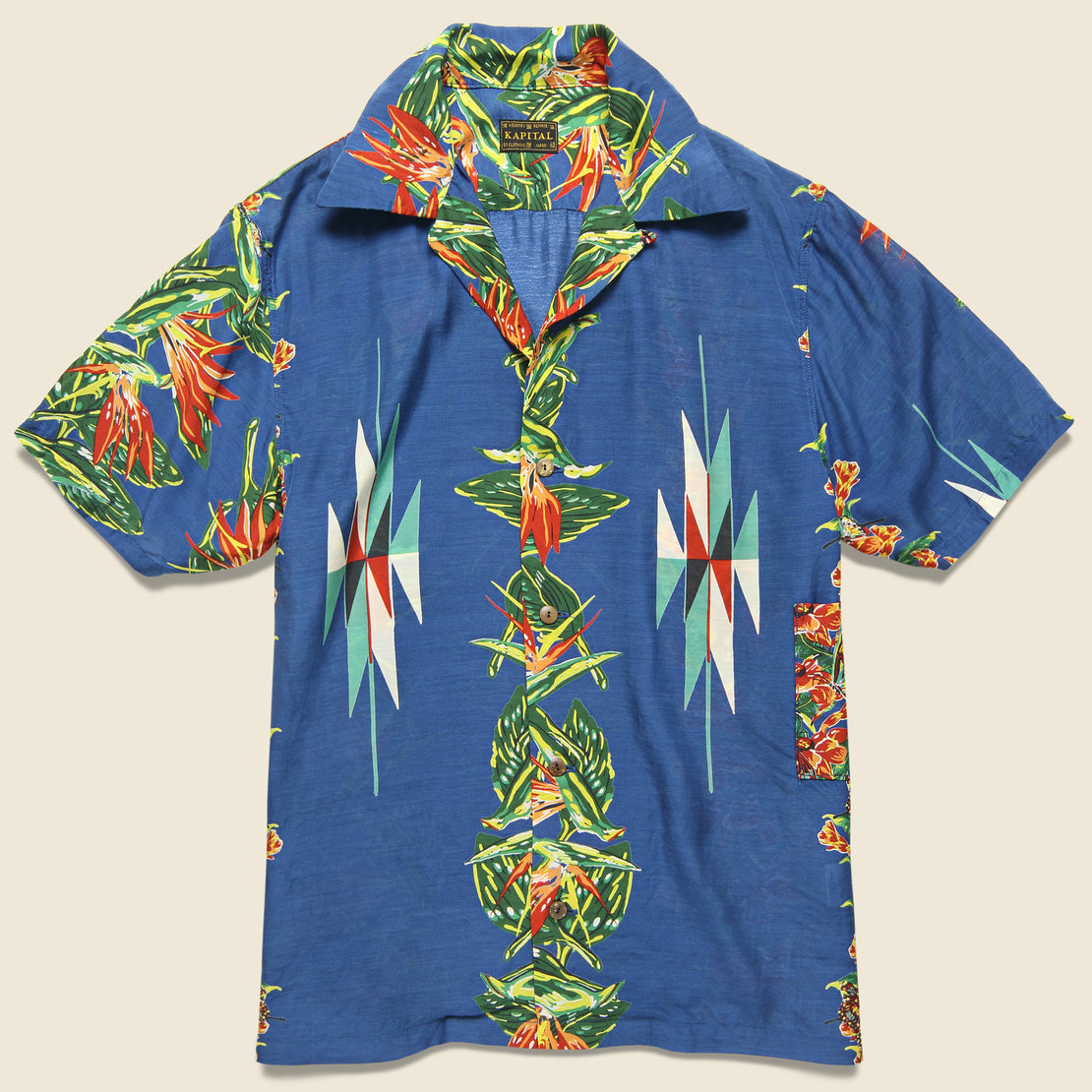 Kapital Silk/Rayon Hibiscus Ortega Aloha Shirt - Blue