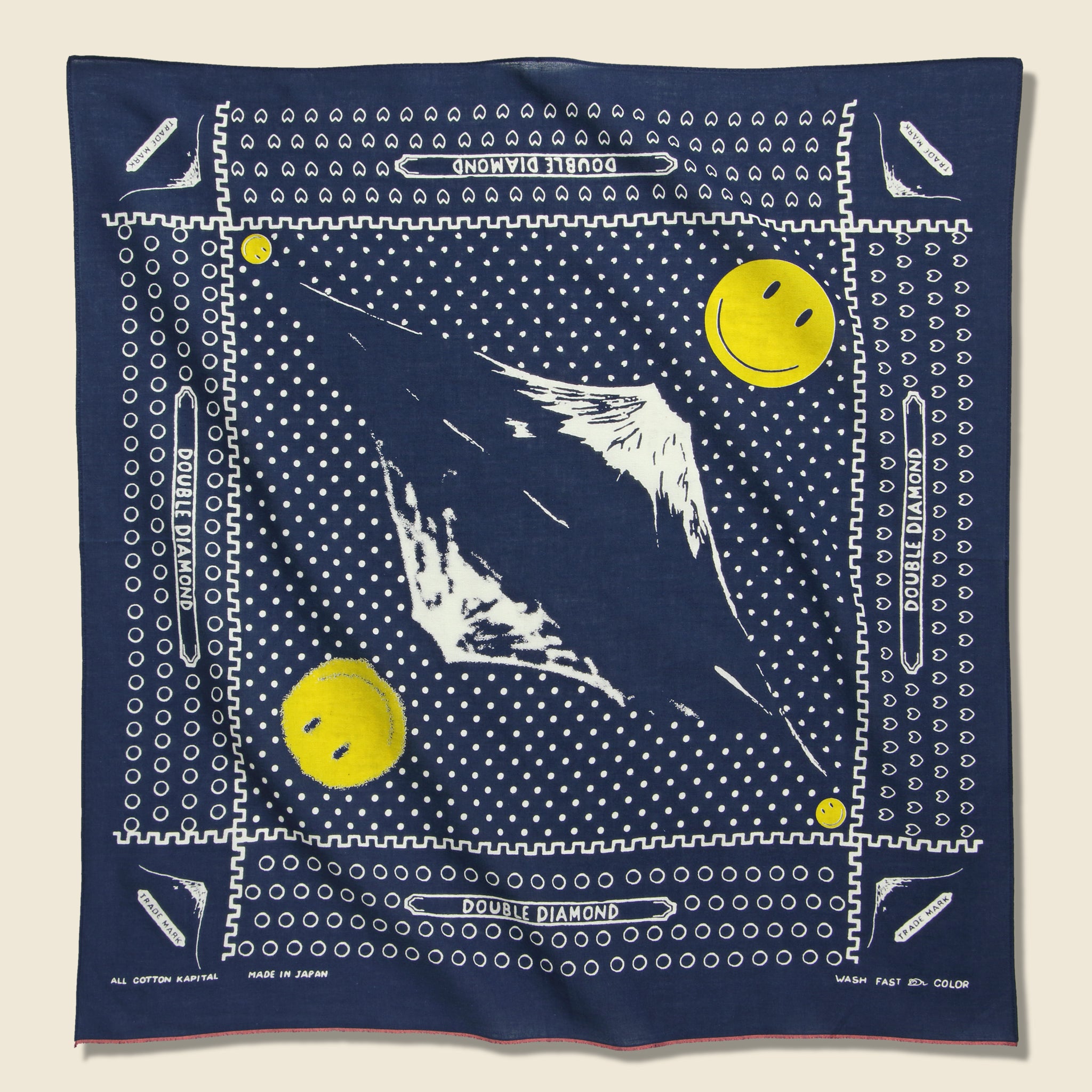 Mirrored Fuji Smile Selvedge Bandana - Navy - Kapital - STAG Provisions - Accessories - Bandanas