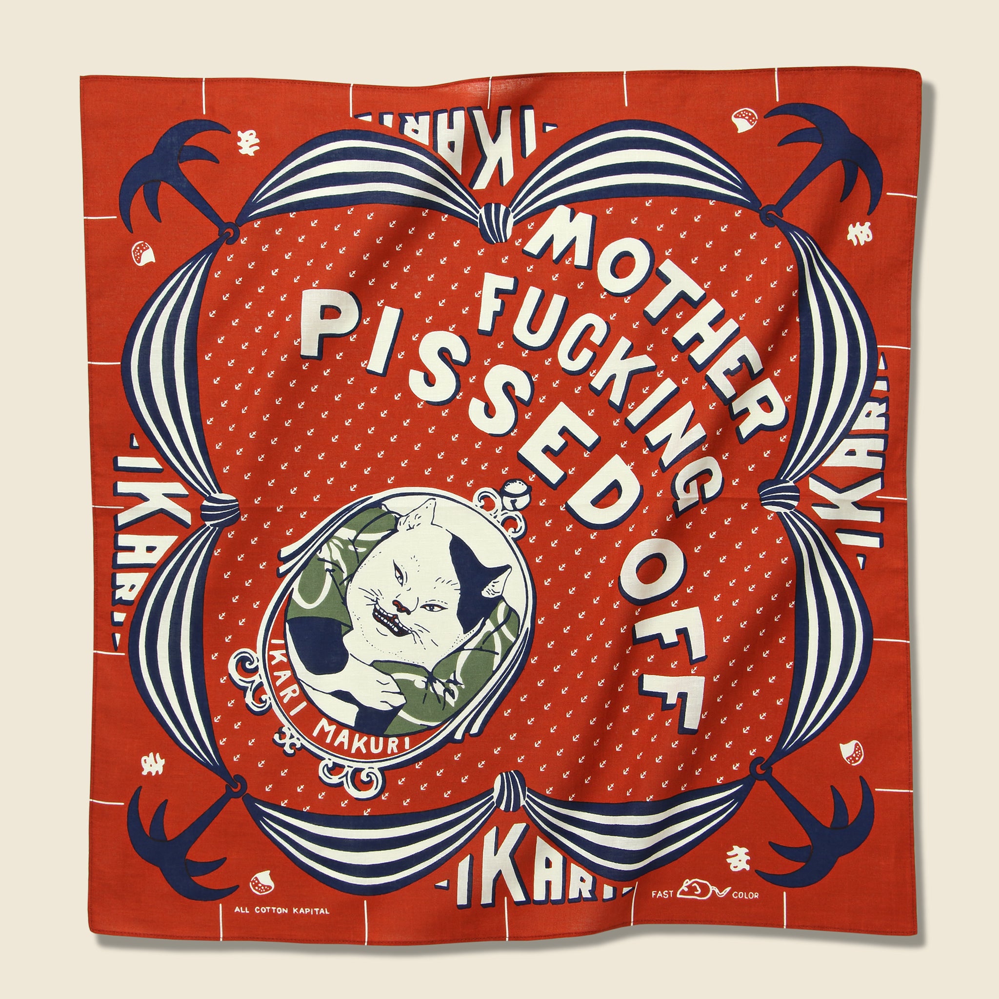 Ikarimakuri "Pissed Off" Bandana - Red - Kapital - STAG Provisions - Accessories - Bandanas