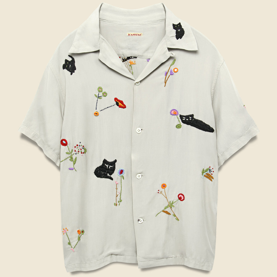Kapital Cat Embroidery Rayon Aloha Shirt - Ecru