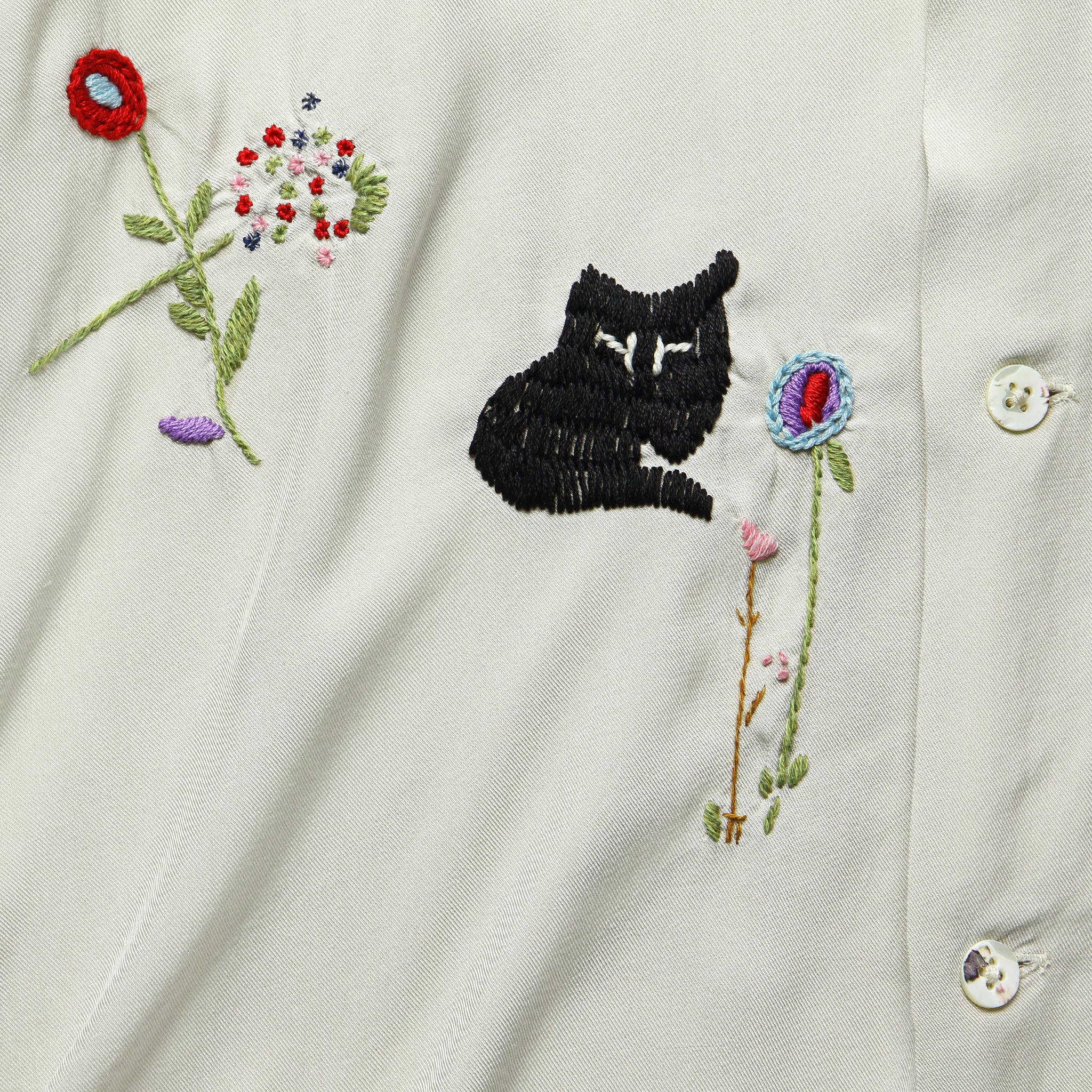 
                          Cat Embroidery Rayon Aloha Shirt - Ecru - Kapital - STAG Provisions - W - Tops - S/S Woven
                        