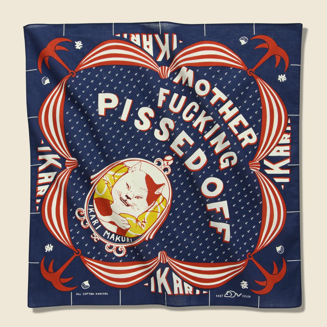 Ikarimakuri "Pissed Off" Bandana - Navy - Kapital - STAG Provisions - Accessories - Bandanas