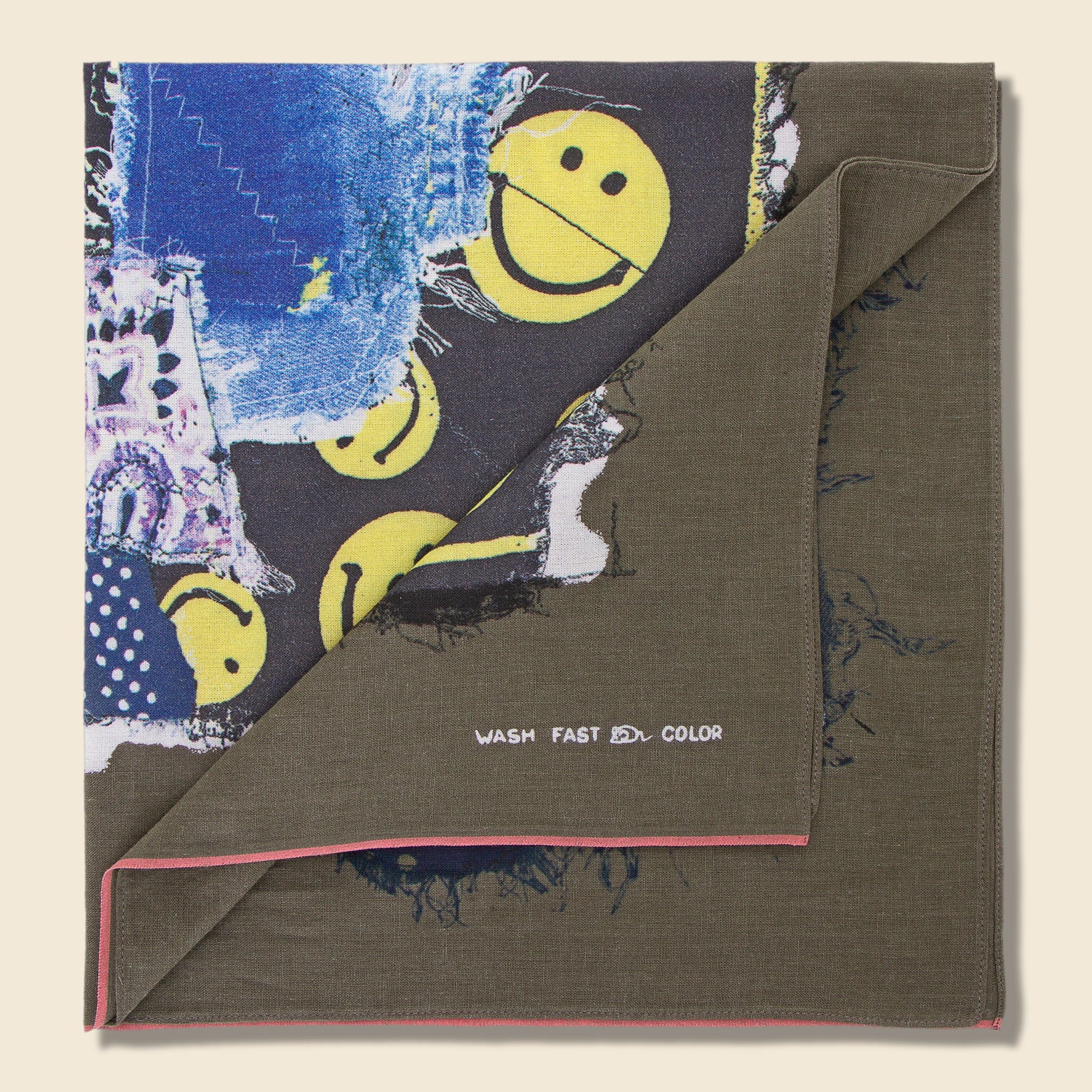 
                          Smile Bandana Patchwork Selvedge Bandana - Khaki - Kapital - STAG Provisions - Accessories - Bandanas
                        