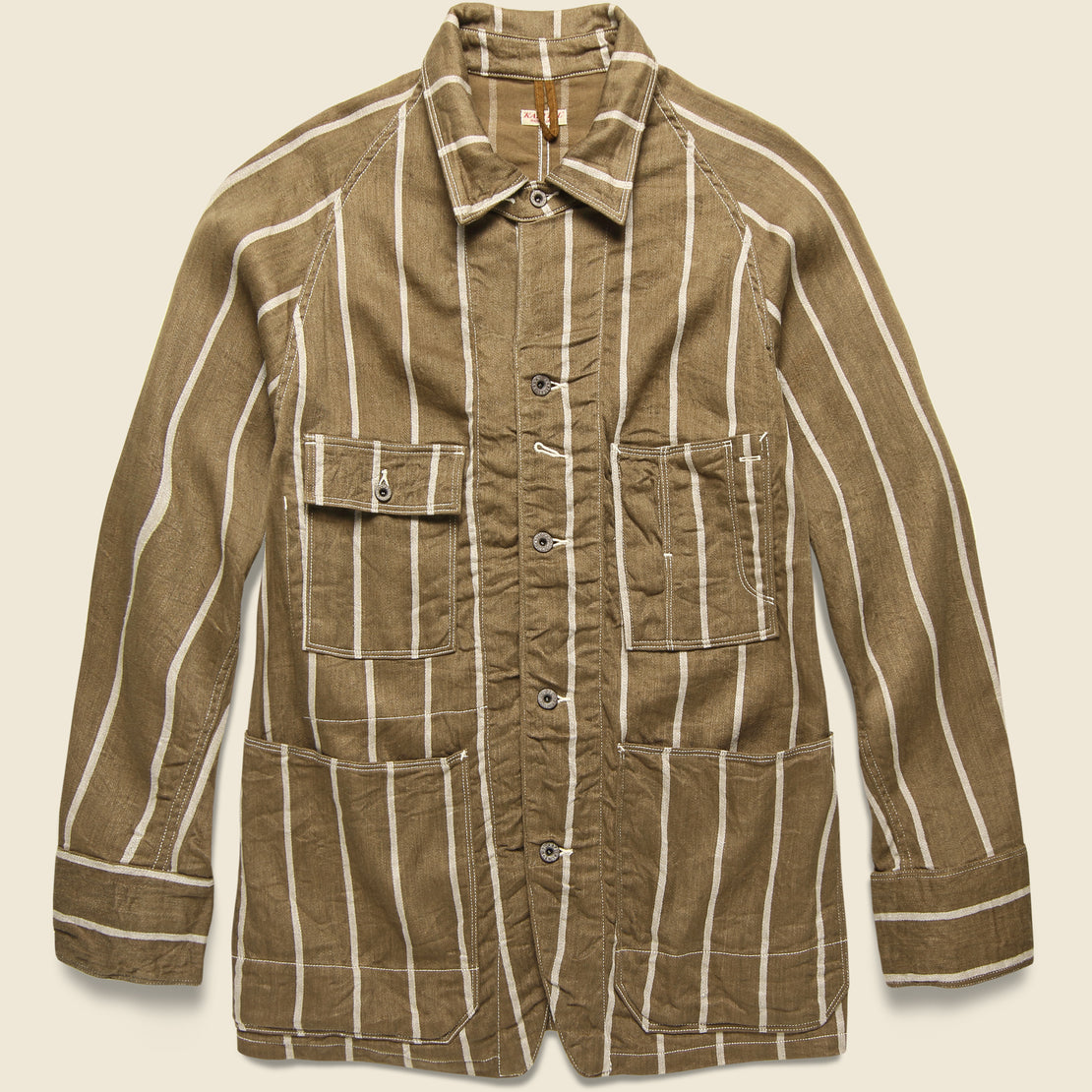 Kapital Linen Phillies Stripe Cactus Coverall Jacket - Brown