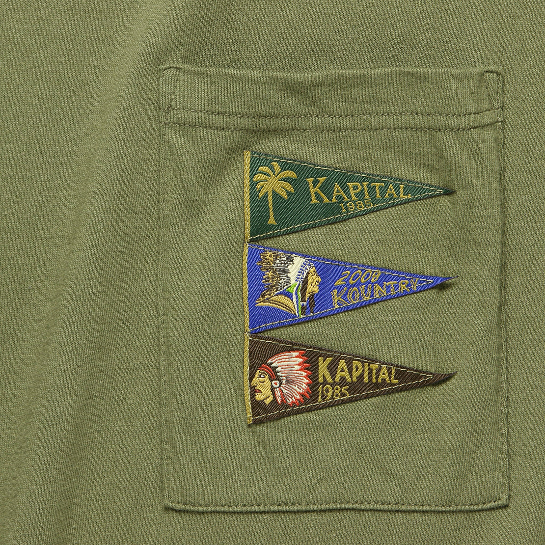 4 Pennant Flags Jersey Pocket Tee - Khaki - Kapital - STAG Provisions - Tops - S/S Tee