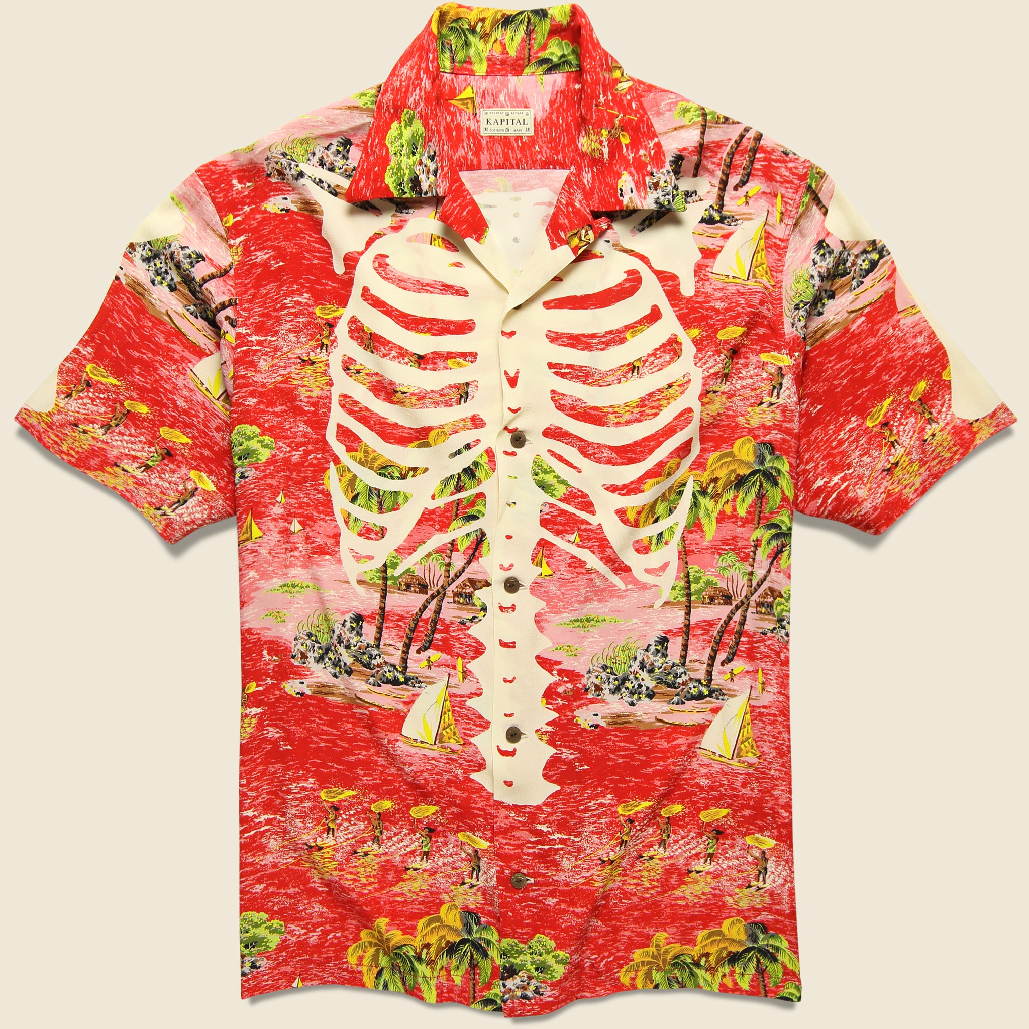 Rayon Kamehameha Aloha Shirt - Red - Kapital - STAG Provisions - Tops - S/S Knit