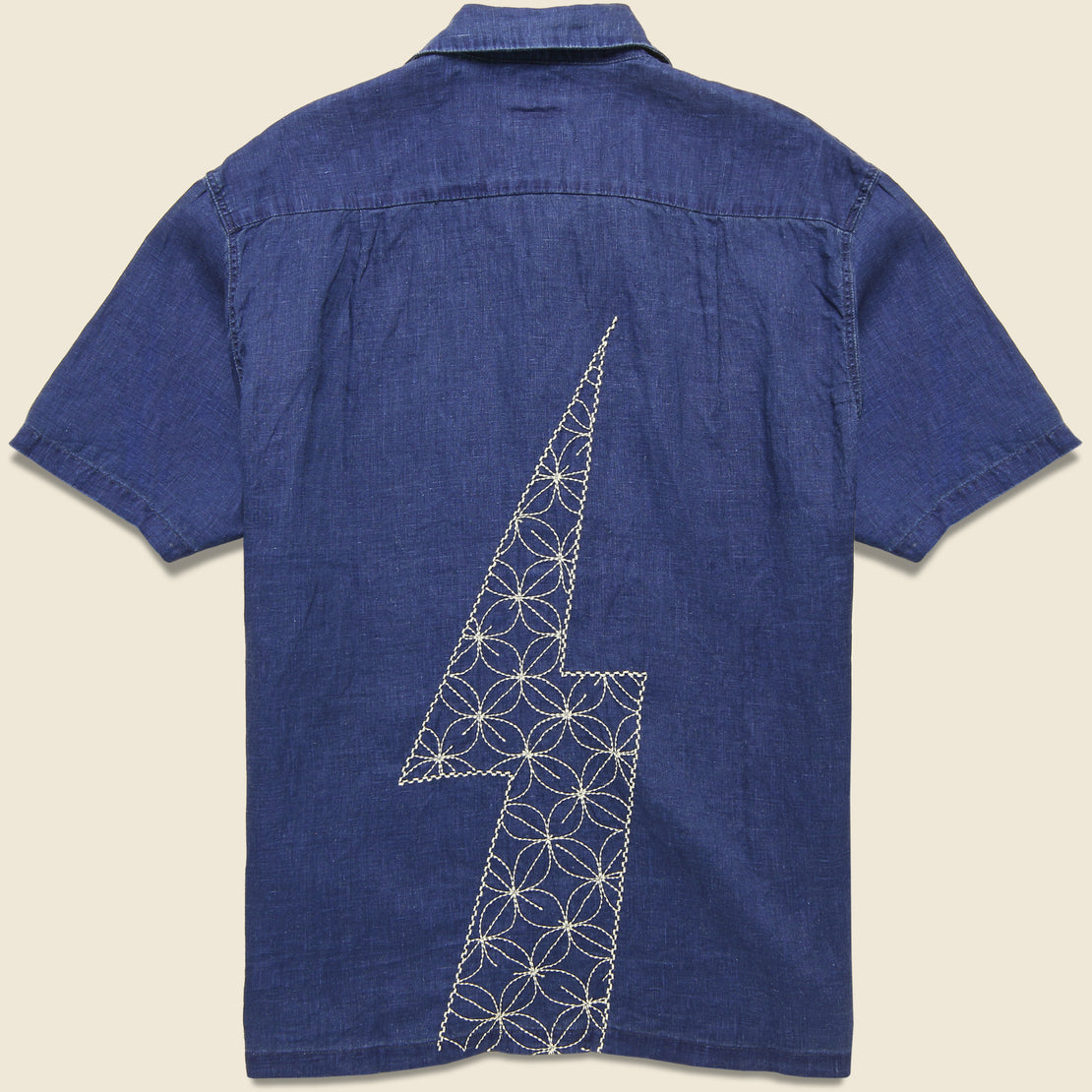 Thunderbolt Sashiko Linen Aloha Shirt - Indigo