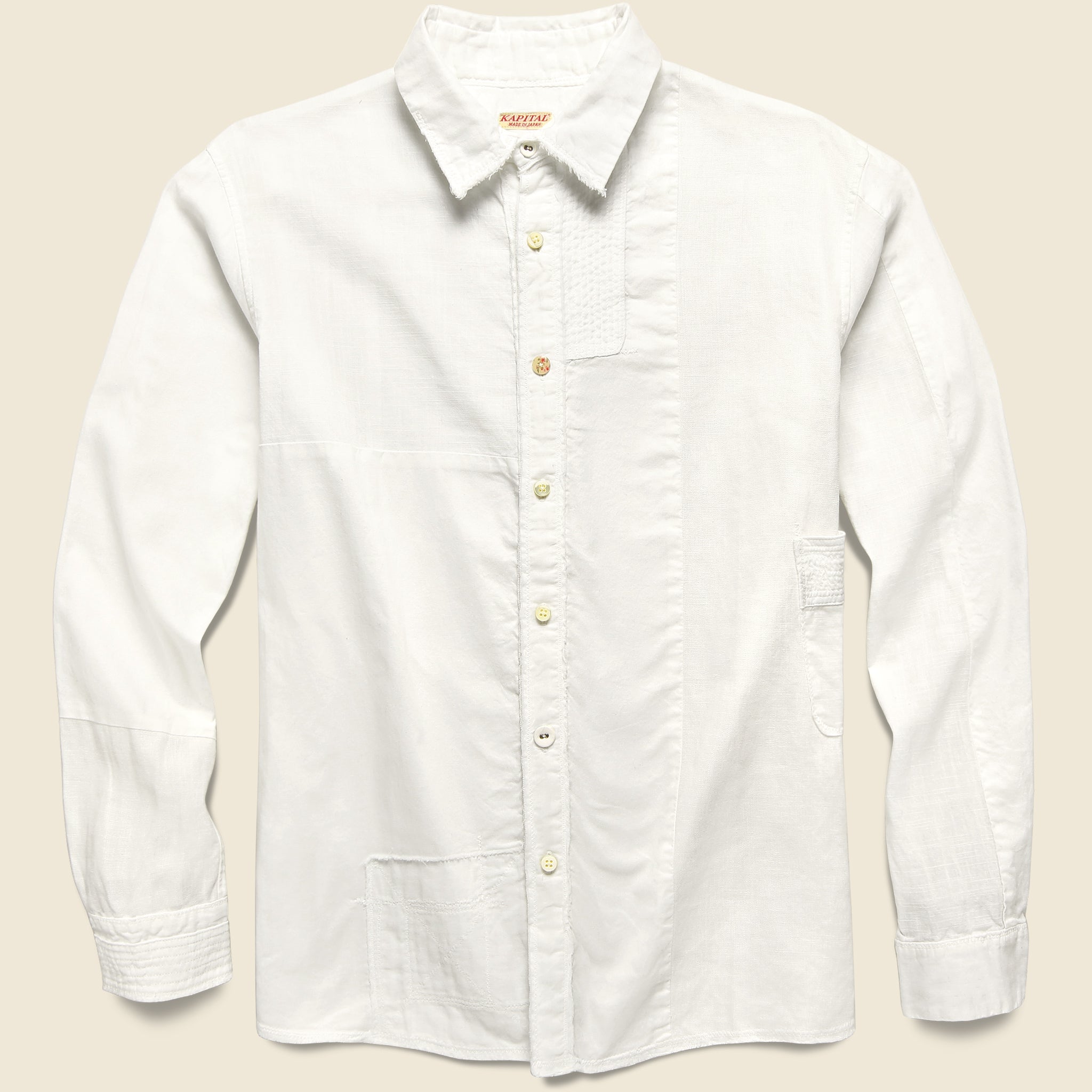 Cotton/Linen Patchwork Katmandu Shirt - White - Kapital - STAG Provisions - Tops - L/S Woven - Solid