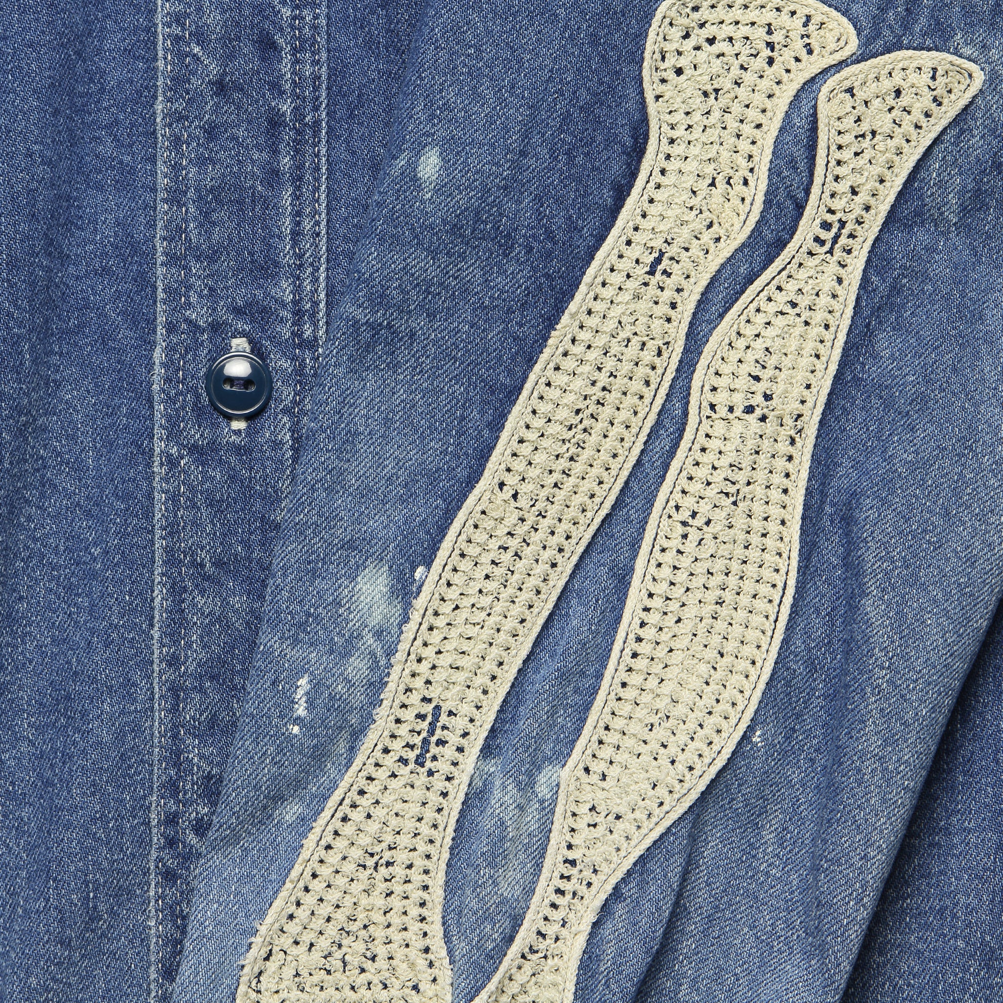 
                          8oz Denim Work Shirt with Bone Embroidery - Indigo - Kapital - STAG Provisions - Tops - L/S Woven - Other Pattern
                        