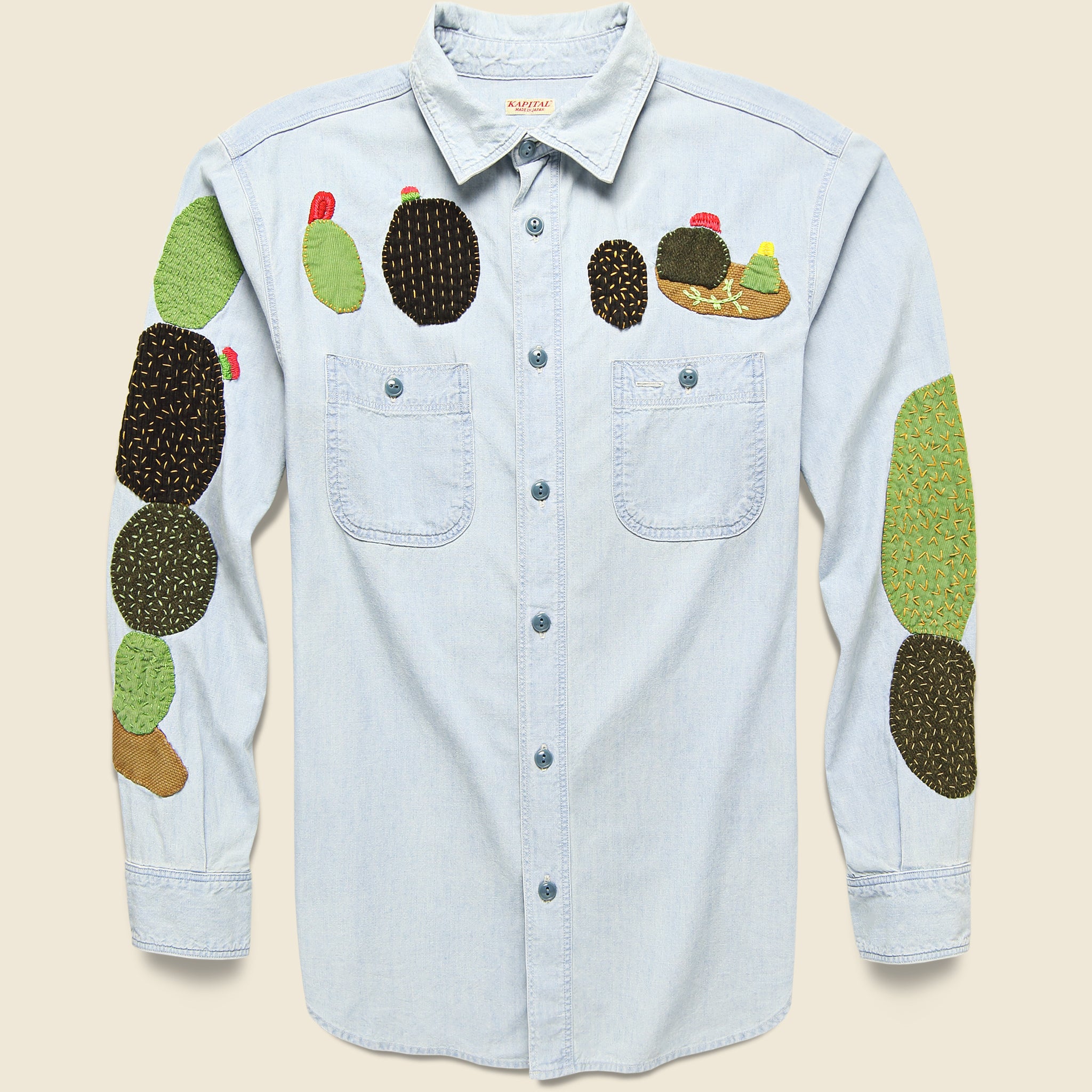 Chambray Work Shirt with Cactus Embroidery - Indigo - Kapital - STAG Provisions - Tops - L/S Woven - Other Pattern