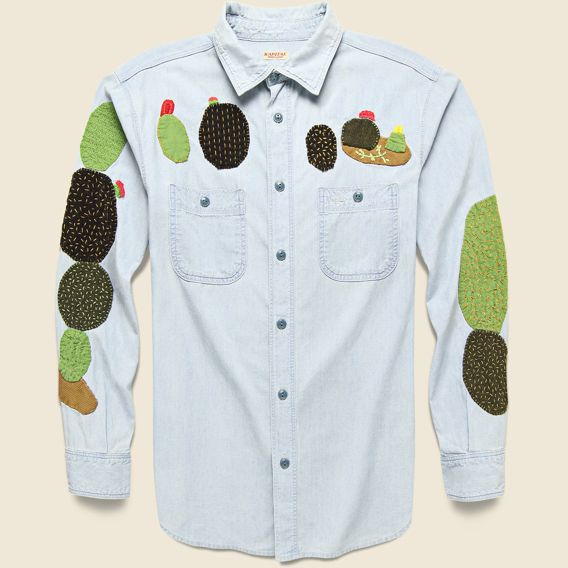 Kapital Chambray Work Shirt with Cactus Embroidery - Indigo