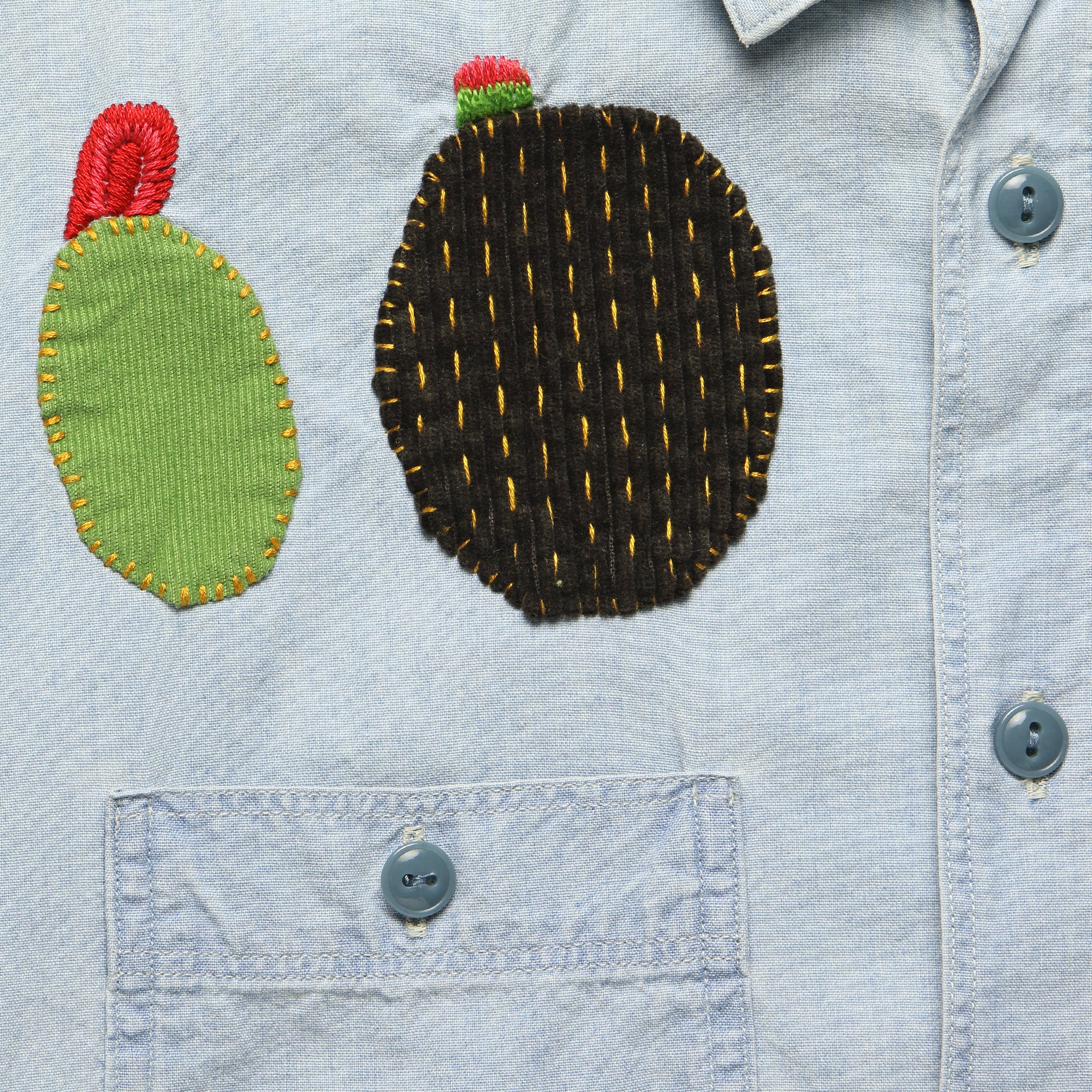 Chambray Work Shirt with Cactus Embroidery - Indigo - Kapital - STAG Provisions - Tops - L/S Woven - Other Pattern