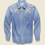 Botanical Denim Studs Western Shirt - Indigo - Kapital - STAG Provisions - Tops - L/S Woven - Other Pattern