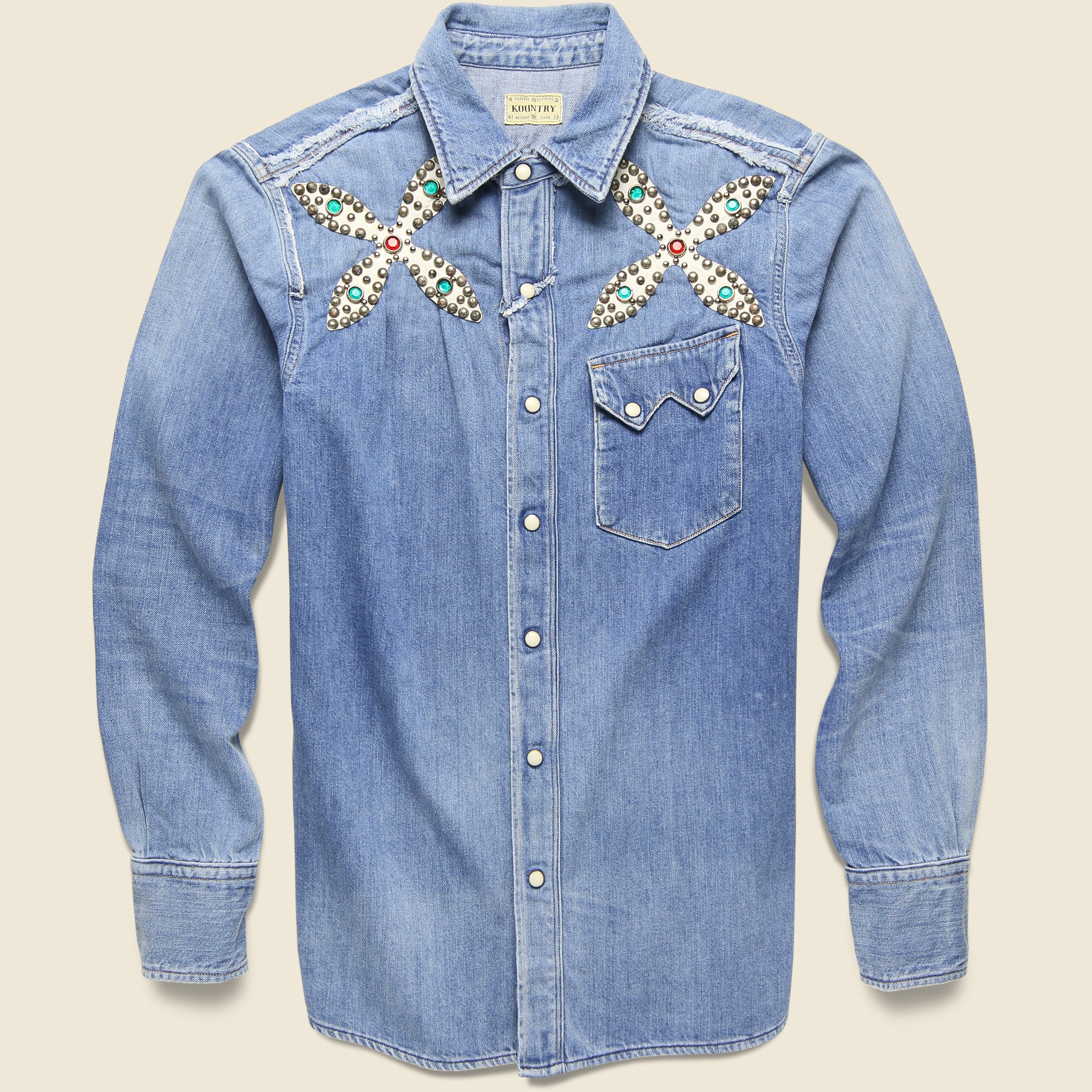 Botanical Denim Studs Western Shirt - Indigo - Kapital - STAG Provisions - Tops - L/S Woven - Other Pattern