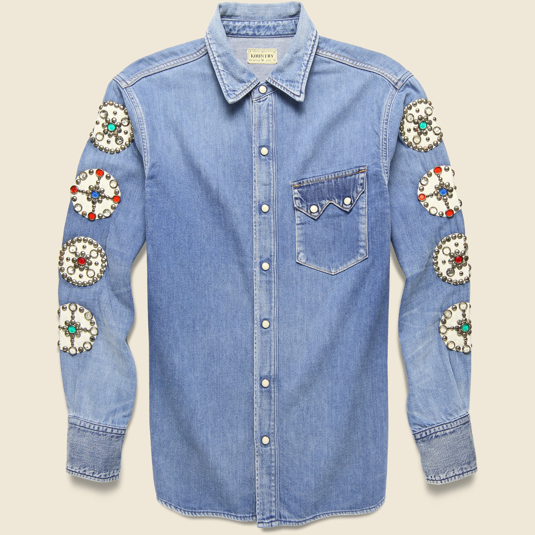 Dot Sleeve Denim Studs Western Shirt - Indigo - Kapital - STAG Provisions - Tops - L/S Woven - Other Pattern