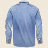 Dot Sleeve Denim Studs Western Shirt - Indigo - Kapital - STAG Provisions - Tops - L/S Woven - Other Pattern