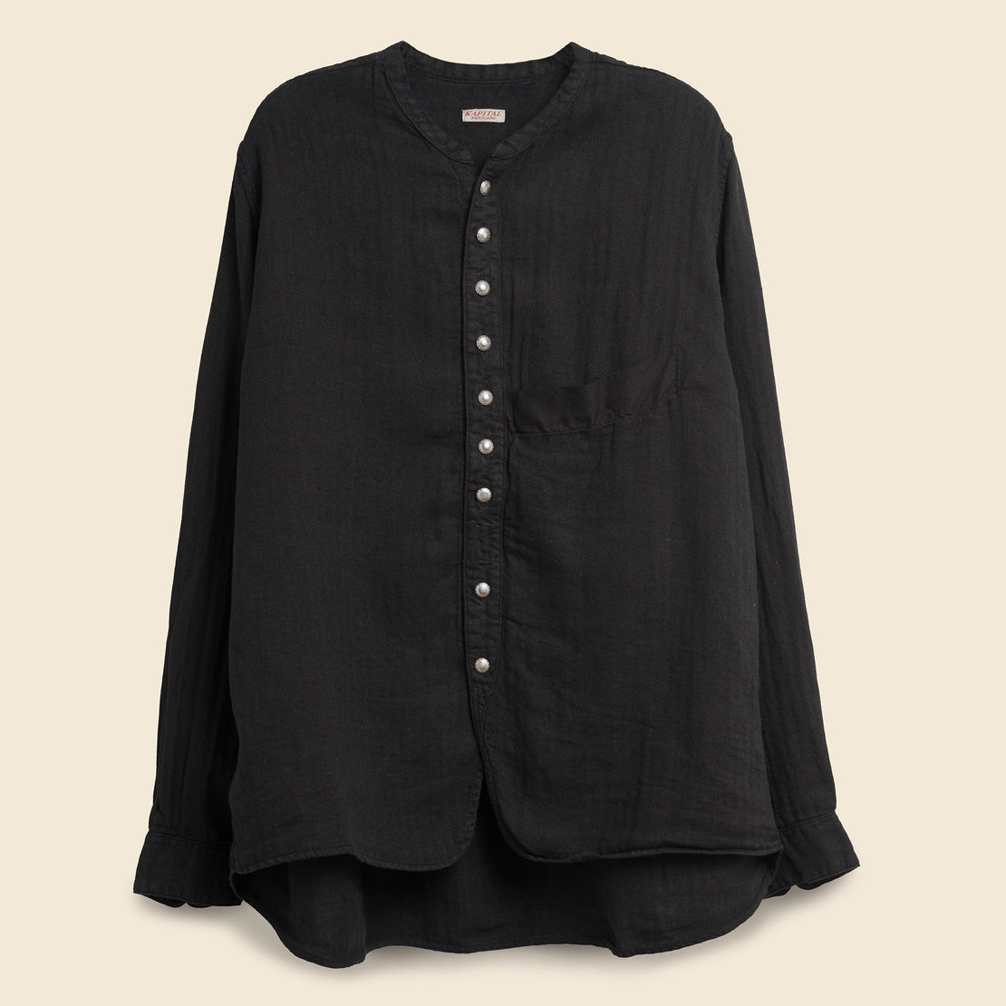 Kapital Gauze Linen Herringbone Penny Shirt - Black